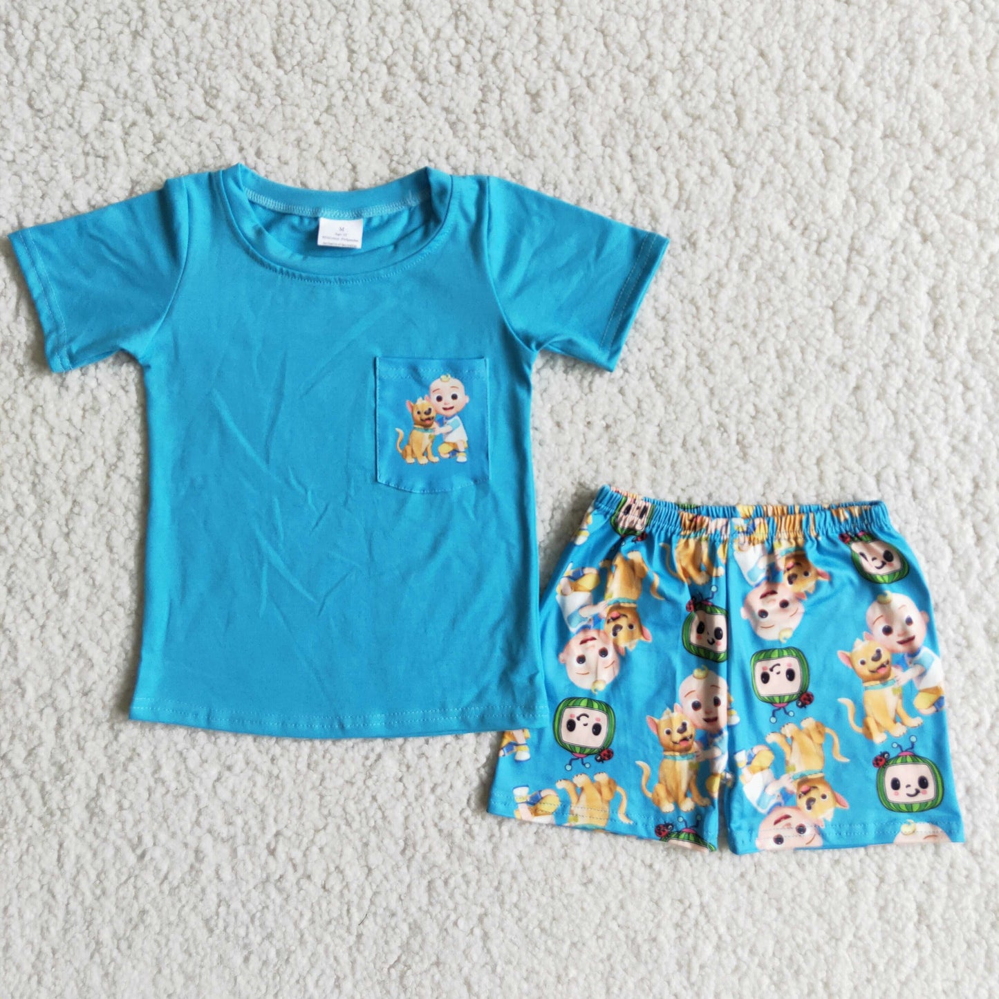 Baby Boy Summer Cartoon Pocket Blue Shorts Outfit