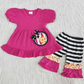 Baby Girl Back to school Blue Embroidery Bus Capris Outfit