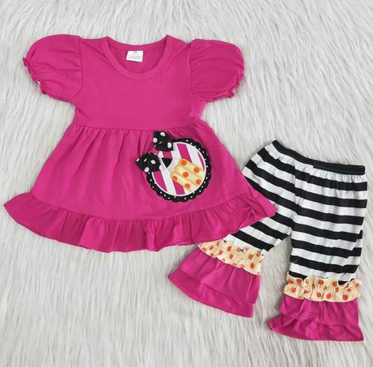 Baby Girl Back to school Pink Embroidery Pencil Capris Outfit