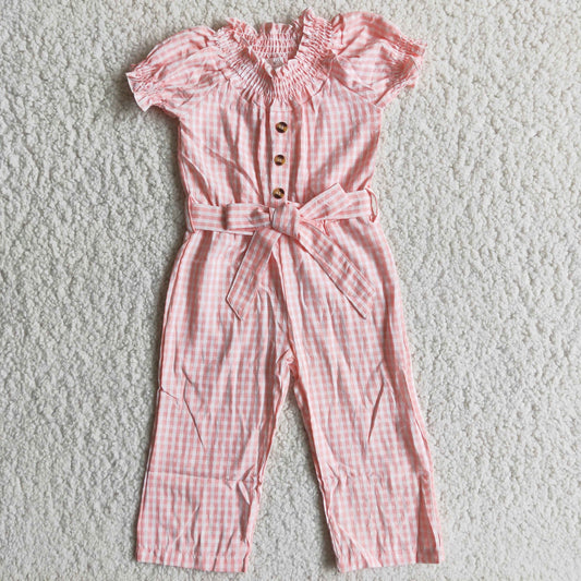 Pink Plaid One-piece Cotton Jumpsuit