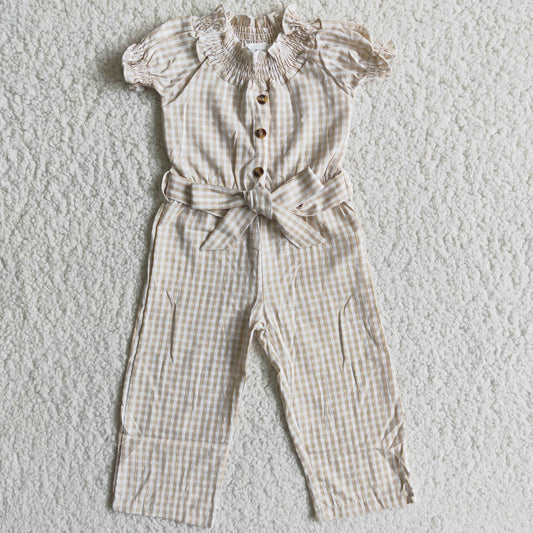 Plaid One-piece Cotton Belt Jumpsuit