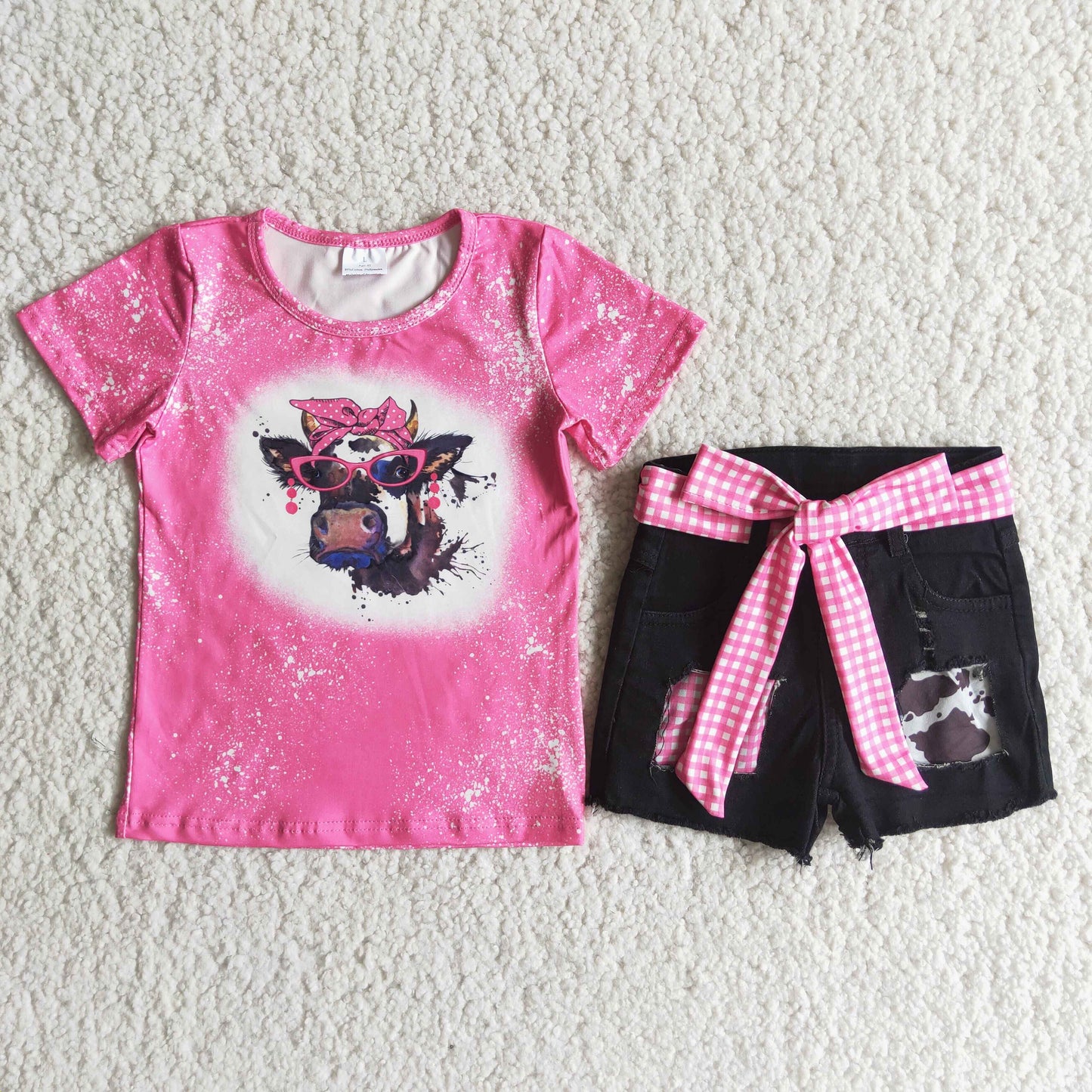 Baby Girl Summer Cow Denim Shorts Outfit