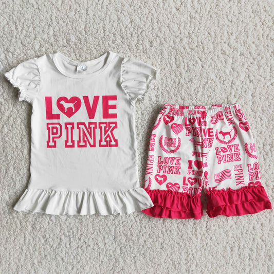 D5-26 Baby Girl Love Summer Dog Shorts Outfit