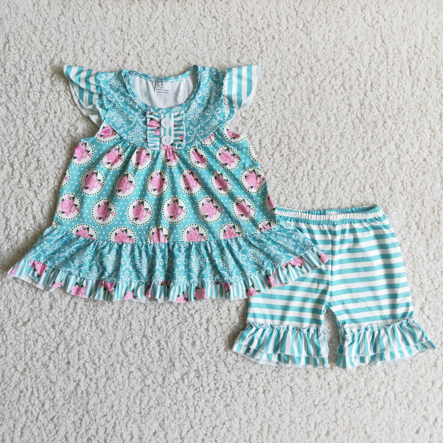 B9-10 Baby Girl Summer Flower Ruffle Shorts Outfit