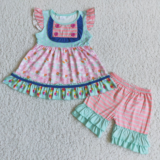 Baby  Girl Summer Flamingo Shorts Outfit