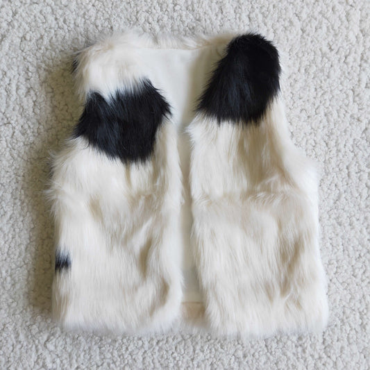 6 A21-13 Baby Girl Cow Vest Overcoat Foux Fur Winter Coat