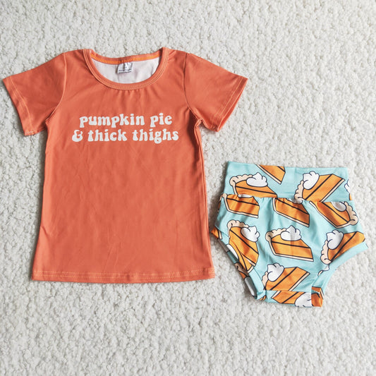 C1-7 Baby Girl Summer Bummies Pumpkin Pie Thick Thighs Outfit