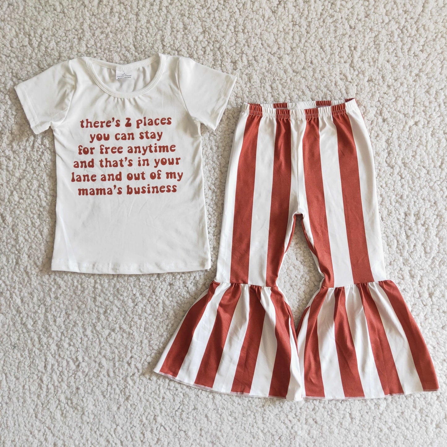 Baby Girl Letter Shirt Orange Stripe Bell Pants Outfit