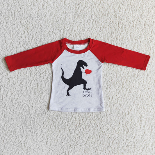 6 B12-7 Baby Boy Dino Valentine's Red Long Sleeves Shirt