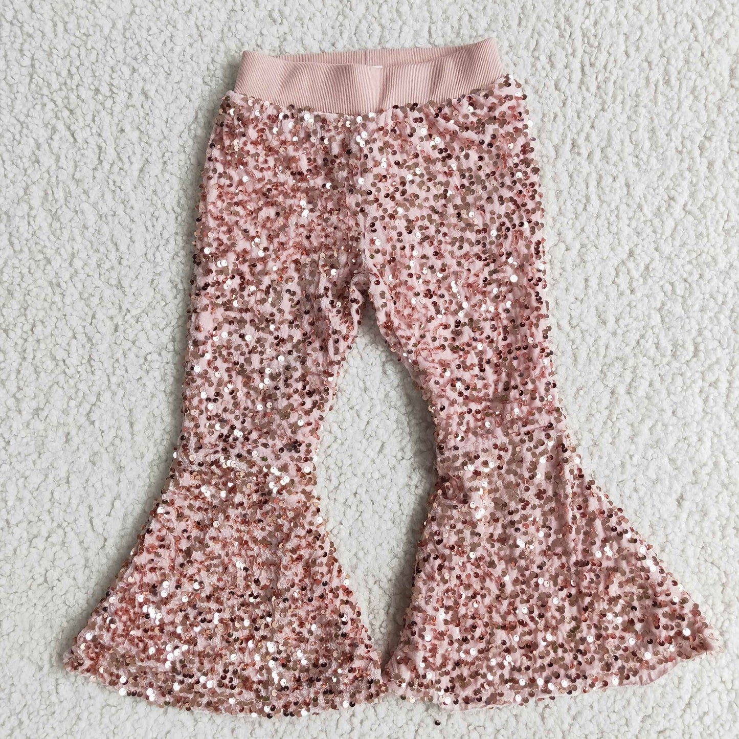 E2-28 Baby Girl Light Pink Glitter Sequins With Lining Bell Pants