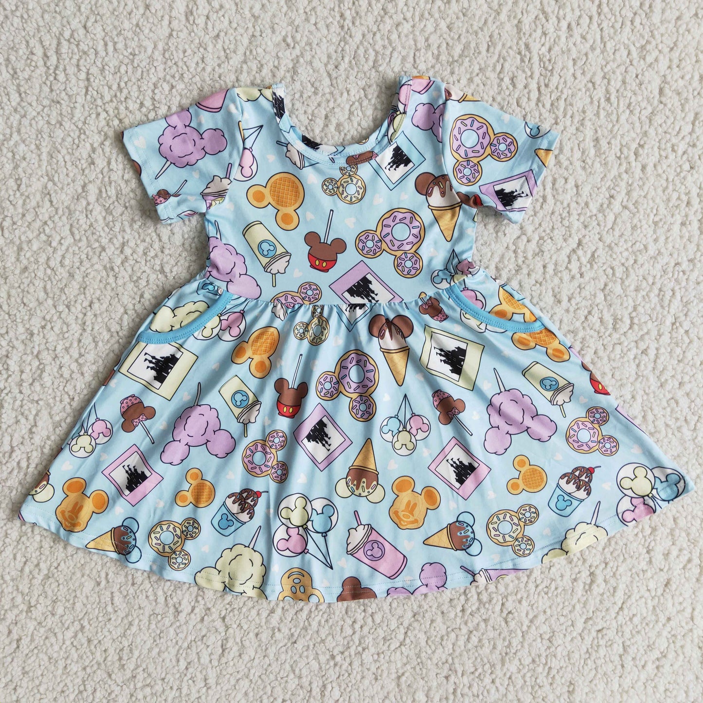 Baby Girl Summer Short Sleeve Cartoon Twirl Dress