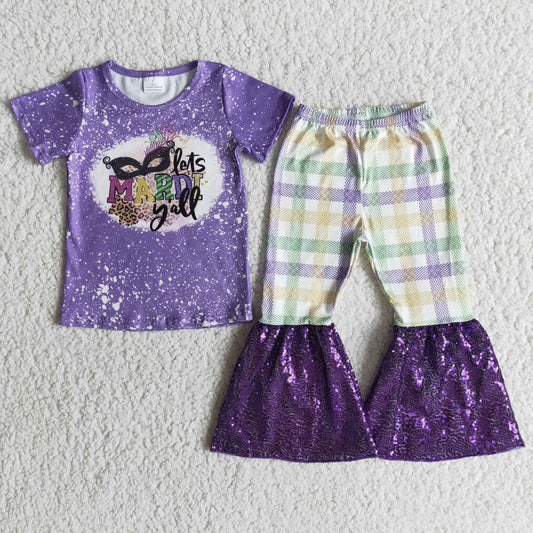 Mardi Gras Purple Sequin Bell Pants Set