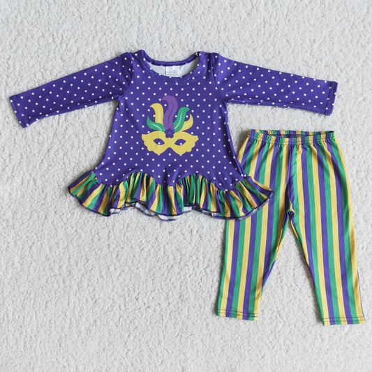 6 A27-20 Mardi Gras Girls Striped Set