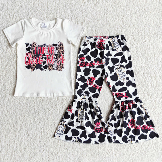 Baby Girl Chick Shirt Cow Print Bell Pants Set