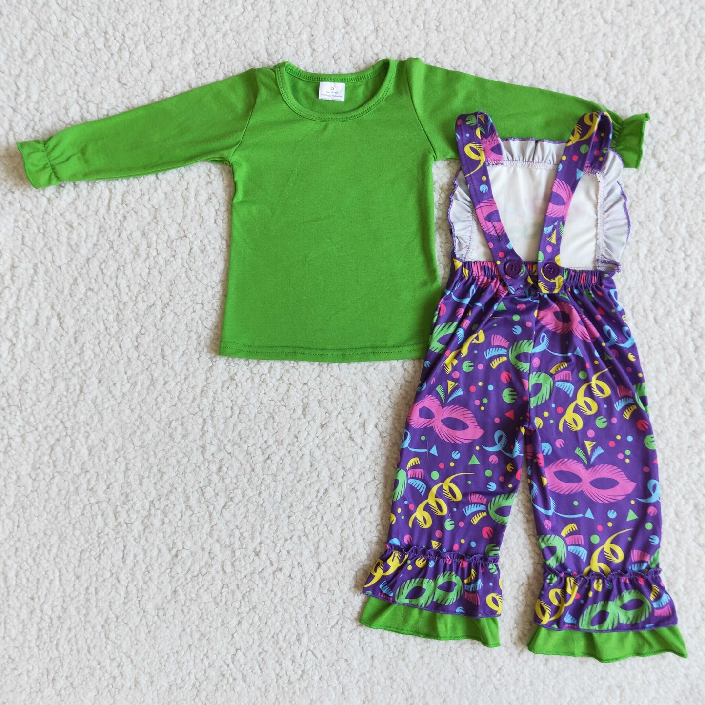 Mardi Gras Baby Girl Overall Pants Set