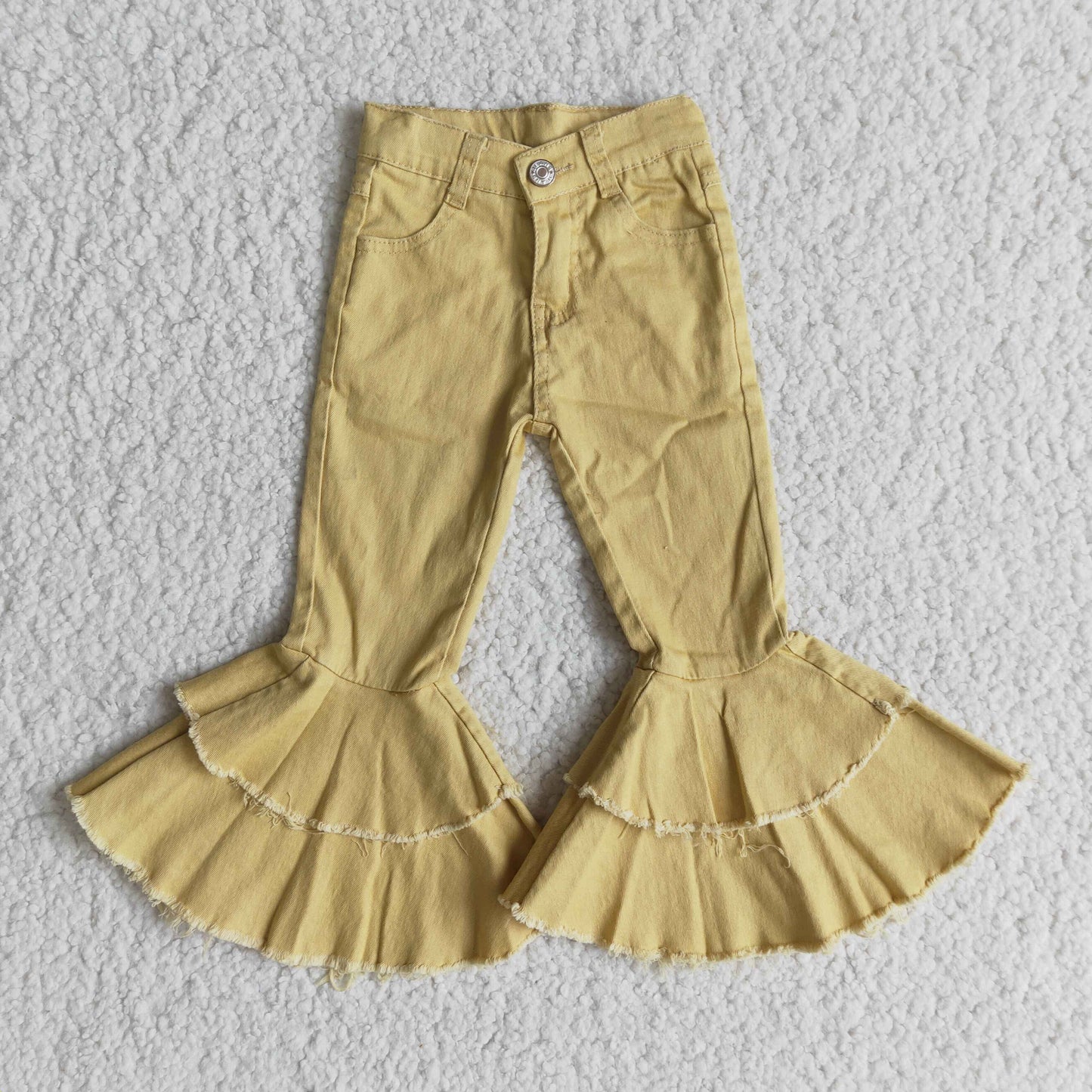 Baby Girls Denim Double Ruffle Yellow Jeans