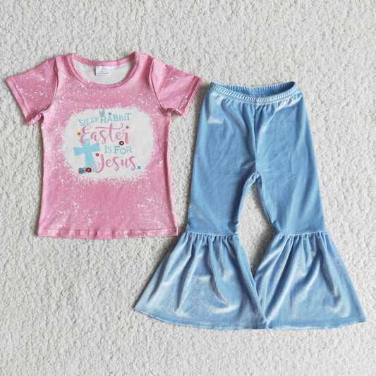 E12-11 Easter Baby Girls Velvet Bell Pants Set