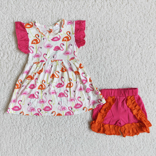 Baby Girl Summer Flamingo Ruffle Shorts Outfit