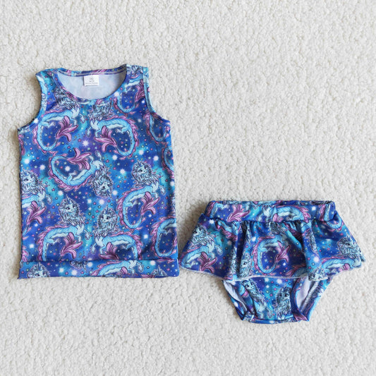 E13-19 Blue Tank Summer Swim Suit Outfit