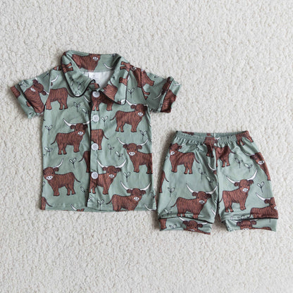 E14-1 Baby Boy Western Summer Cow Pajamas Outfit