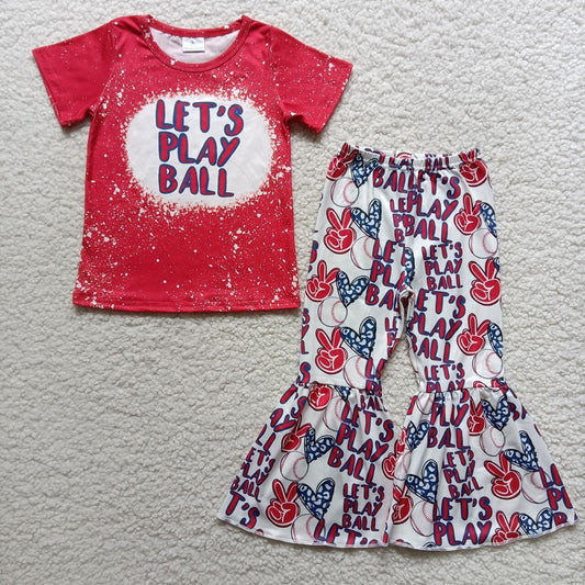 B0-12 Baby Girl Let's Play Ball Bell Pants Set B0-12