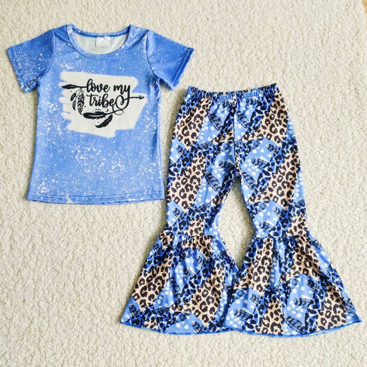 Baby Girl Western Leopard Feather Purple Bell Pants Set