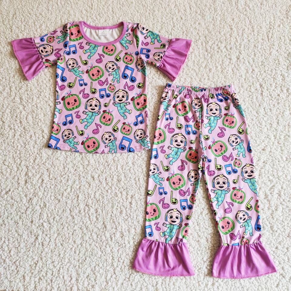 Baby Girl Pink Melon Pajamas Ruffle Outfit