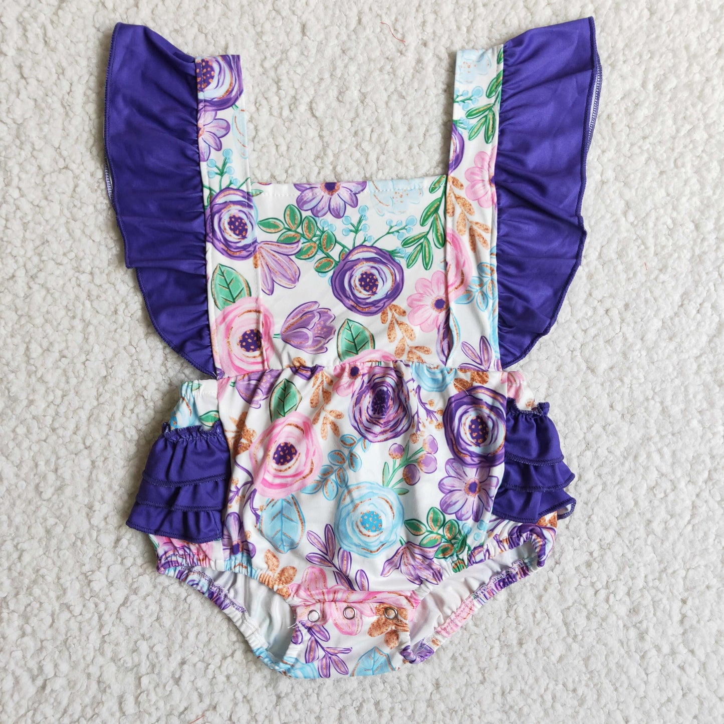 Baby Girl Summer Floral Purple Ruffle Shorts Outfit