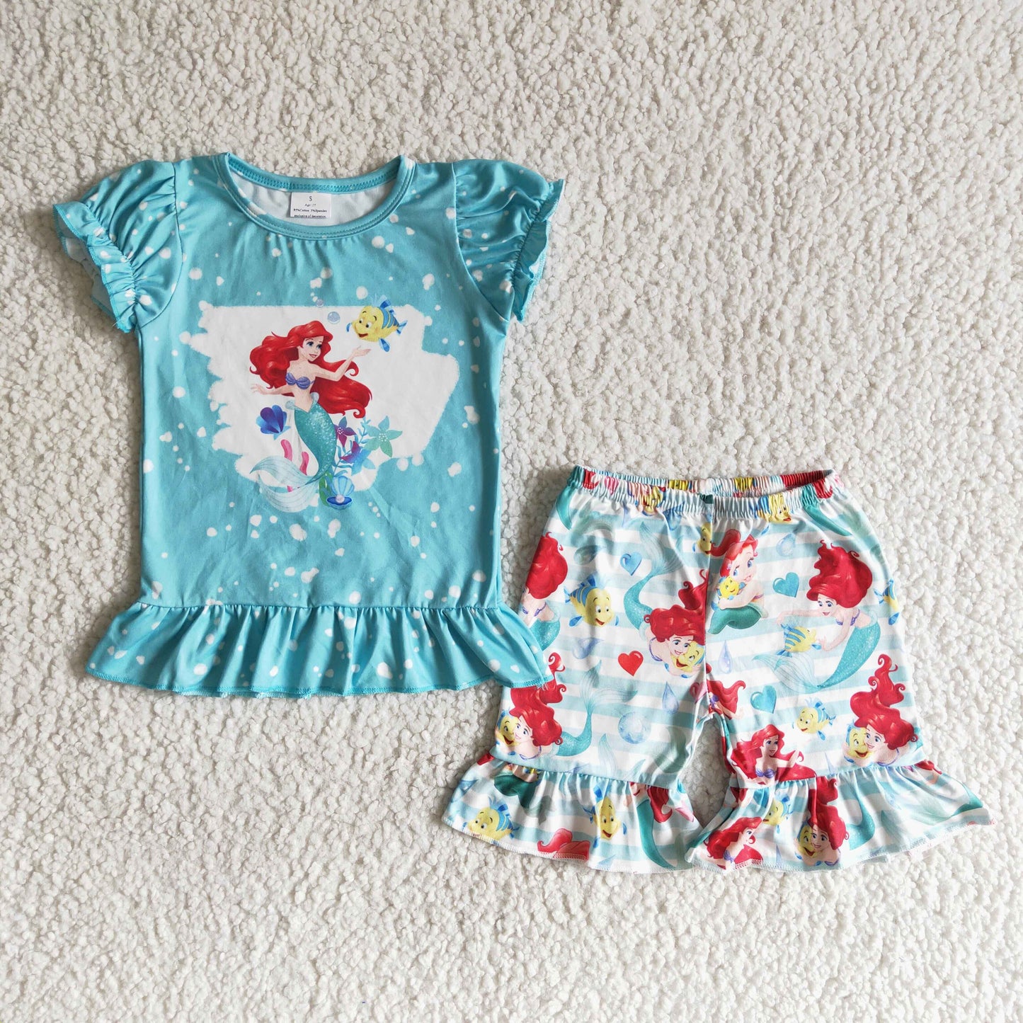 Baby Girl Summer Mermaid Blue Stripe Shorts Outfit