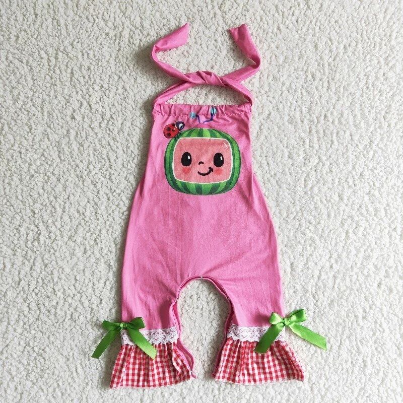 Baby Girl Summer Pink Melon Ruffle Romper