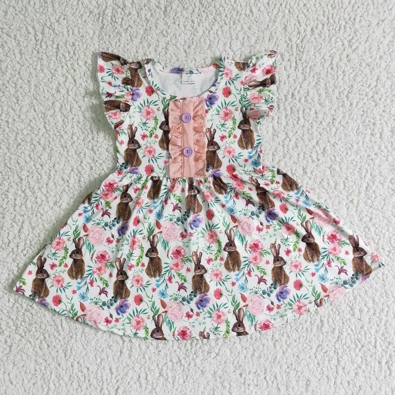 B11-30 Easter Baby Girl Bunny Floral Dress