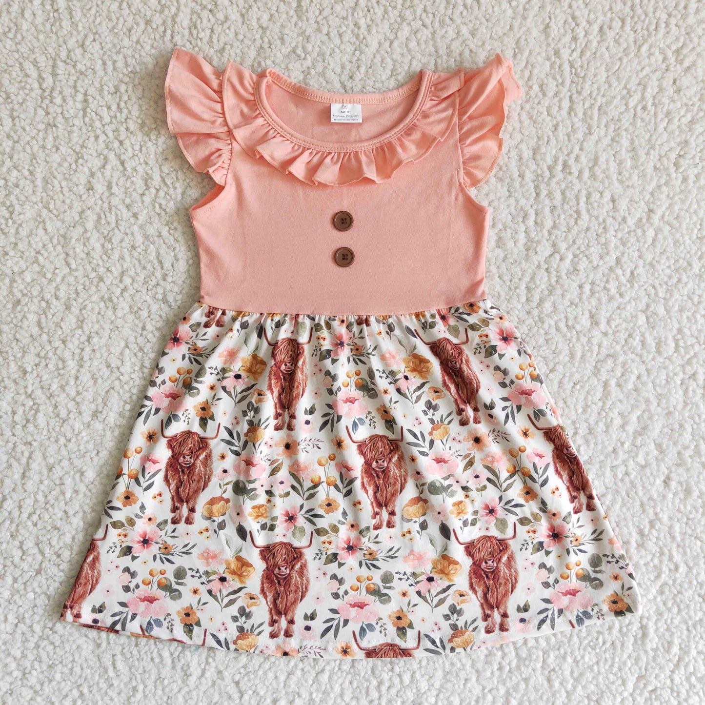 Baby Girl Western Cow Flower Pink Ruffle Dress