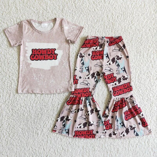 Baby Girl Western howdy Cow Bell Pants Outfit