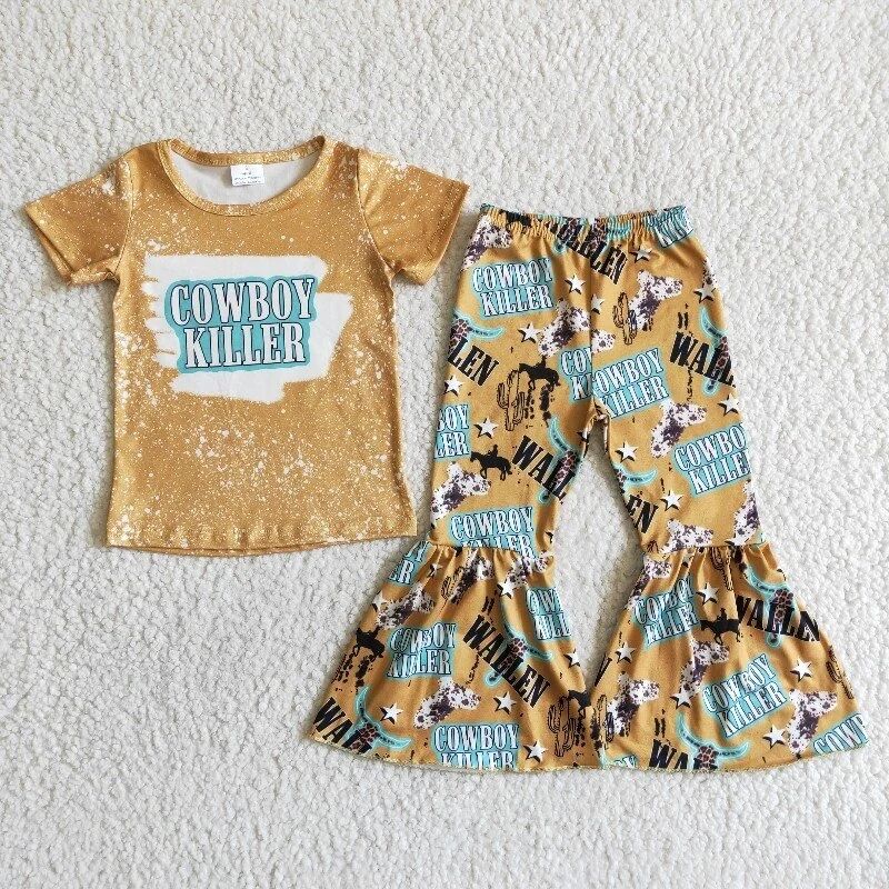 Baby Girl Western Yellow Cow Bell Pants Outfit