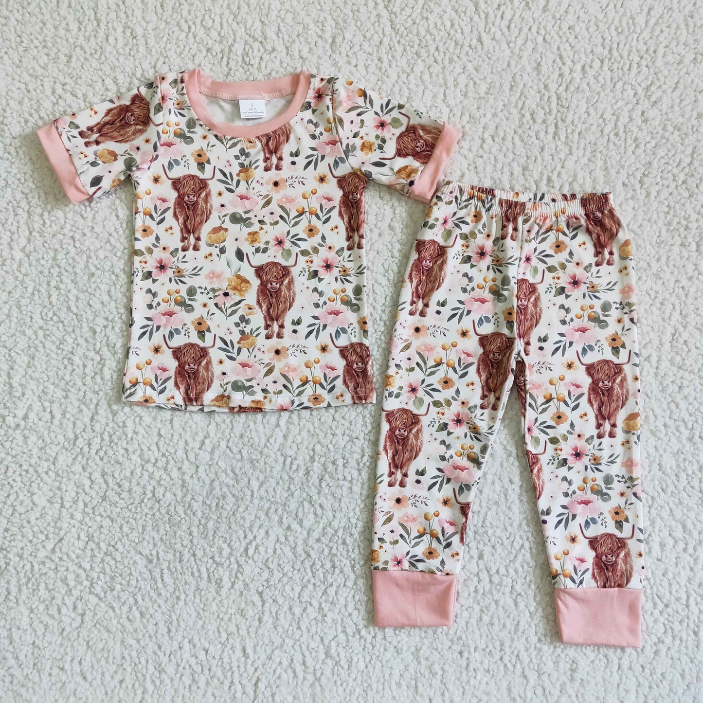 Baby Girl Cow Western Floral Pajamas Outfit