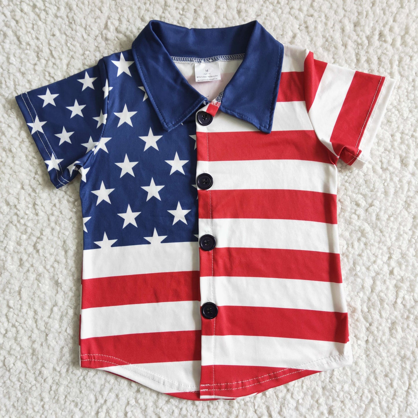 B17-19 Baby Boy Summer July 4th Star Stripe Shirt