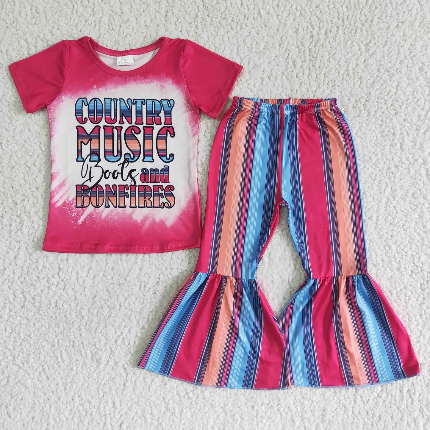 GSPO0008 Baby Girl Music Colorful Stripe Bell Pants Outfit