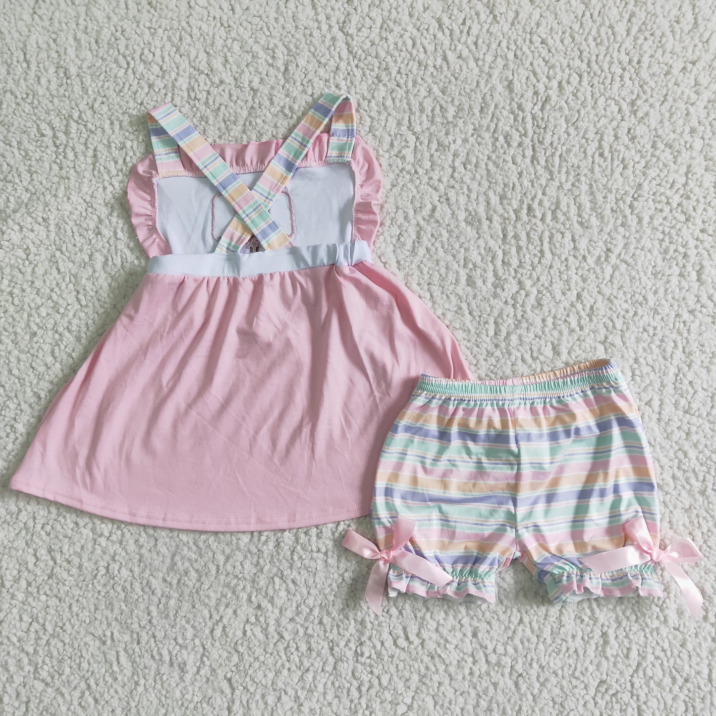 GSSO0012 Baby Girl Summer Popsicle Embroidery Stripe Shorts Outfit