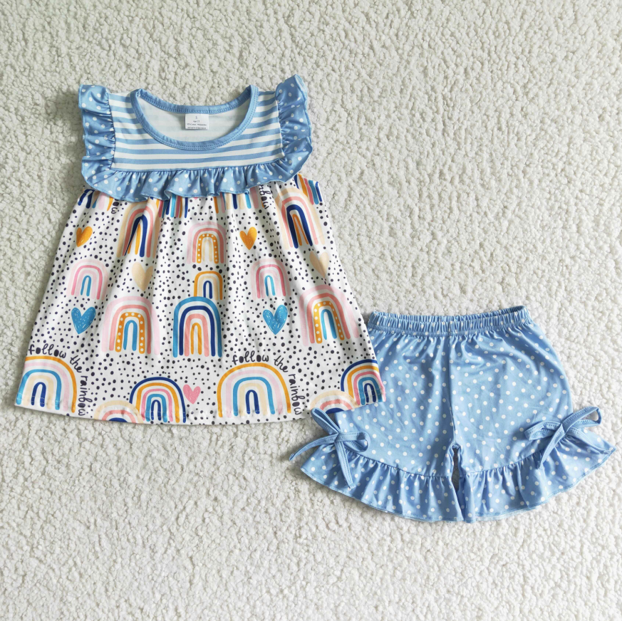 GSSO0028 Baby Girl Summer Rainbow Shorts Outfit