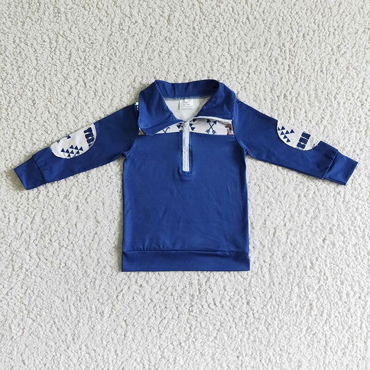 BT0018 Western Cow Zipper Baby Boy Shirt