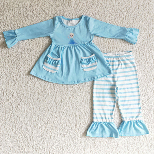 6 C11-5 Baby Girl Kid Cartoon Blue Pocket Outfit