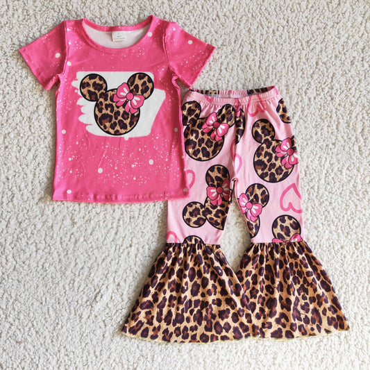 GSPO0225 Baby girl Pink Cartoon Leopard pants Outfit