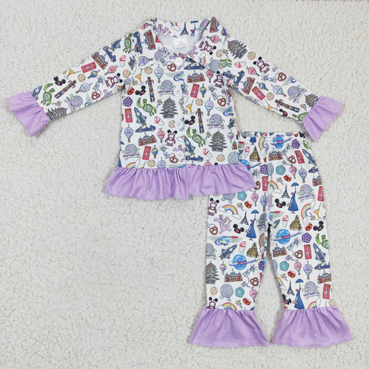 GLP0357 Baby Girl Baby Girls Purple Cartoon Pajamas Outfit