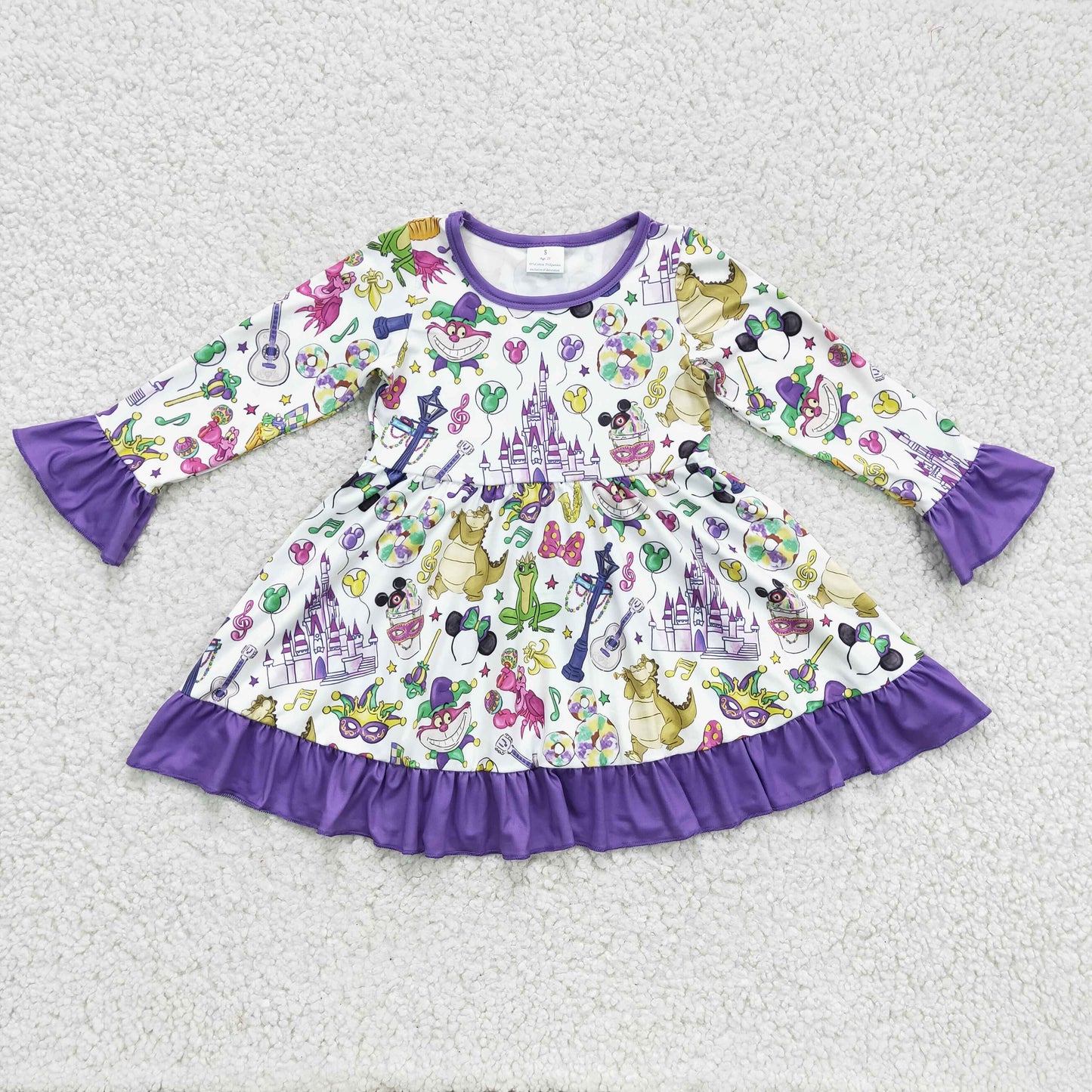 GLD0180 Baby Girl Cartoon Mardi Gras Twirl Dress