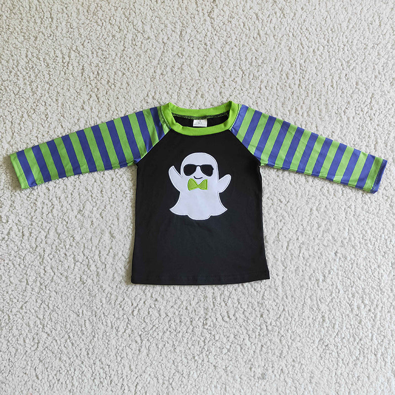 BT0066 Halloween Embroidery Ghost Baby Boy Shirt