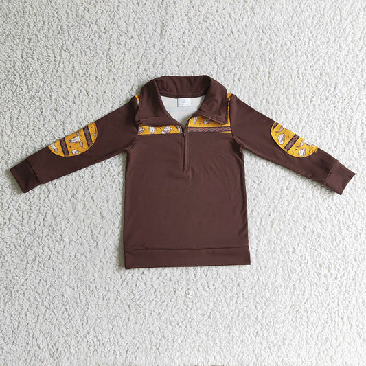 BT0088 Baby Boy Kids Bull skull hat brown zipper western pullover