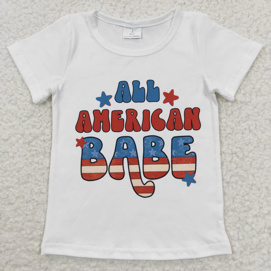 GT0179 Baby Girl All American Babe Short Sleeves July 4th Shirt