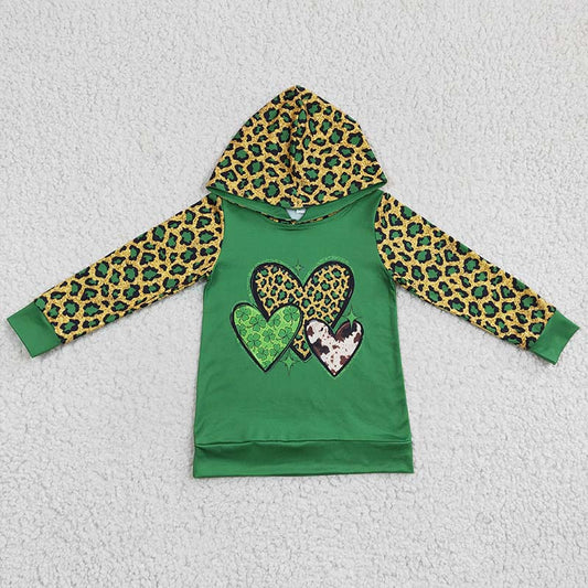 6 A11-20 Baby Kids Green Heart hoodie St. Patrick's Leopard Shirt