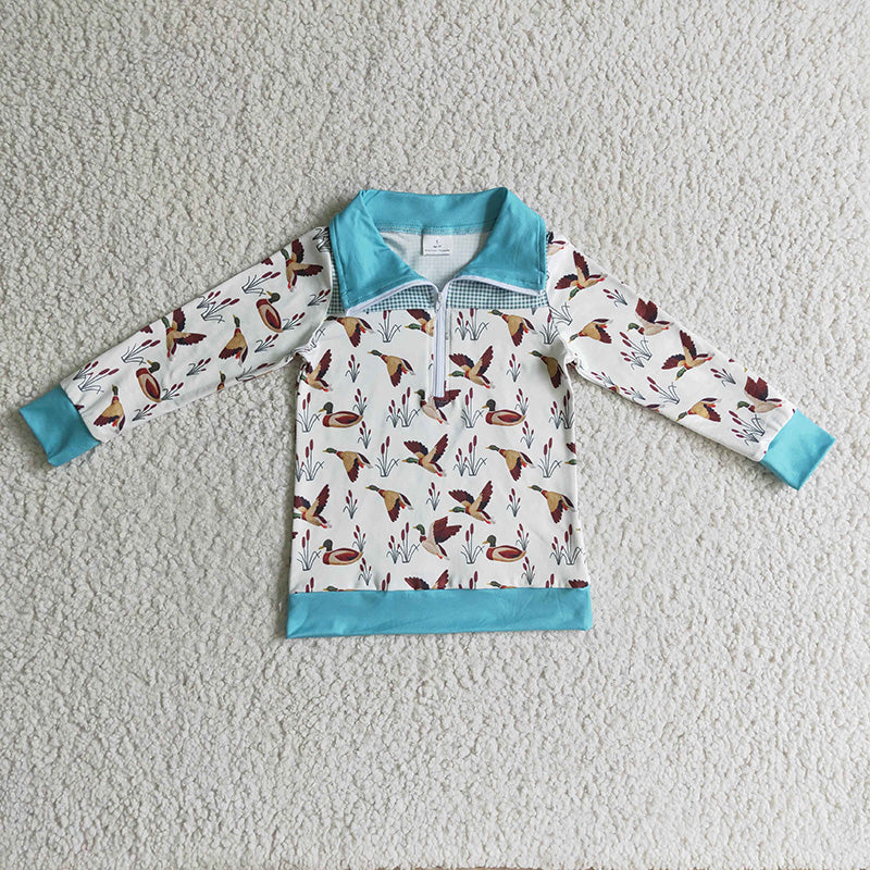 BT0095 Duck print kids boy zipper blue pullover