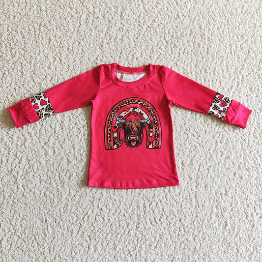 GT0067 Baby Girl Valentine Heart Rainbow Cow Western Kids Shirt